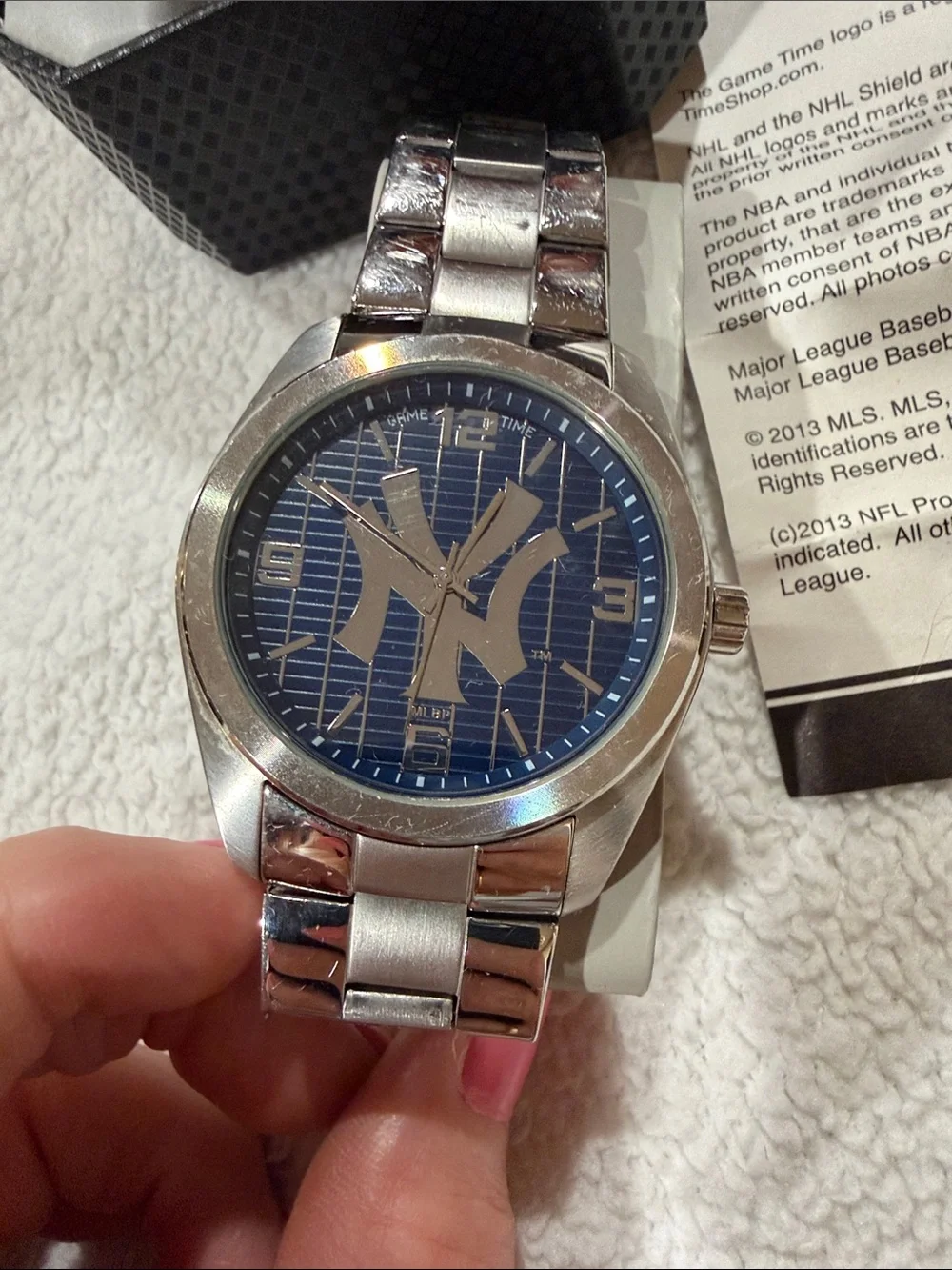 Game Time Silver Men's Watch with Blue Dial featuring NY Logo